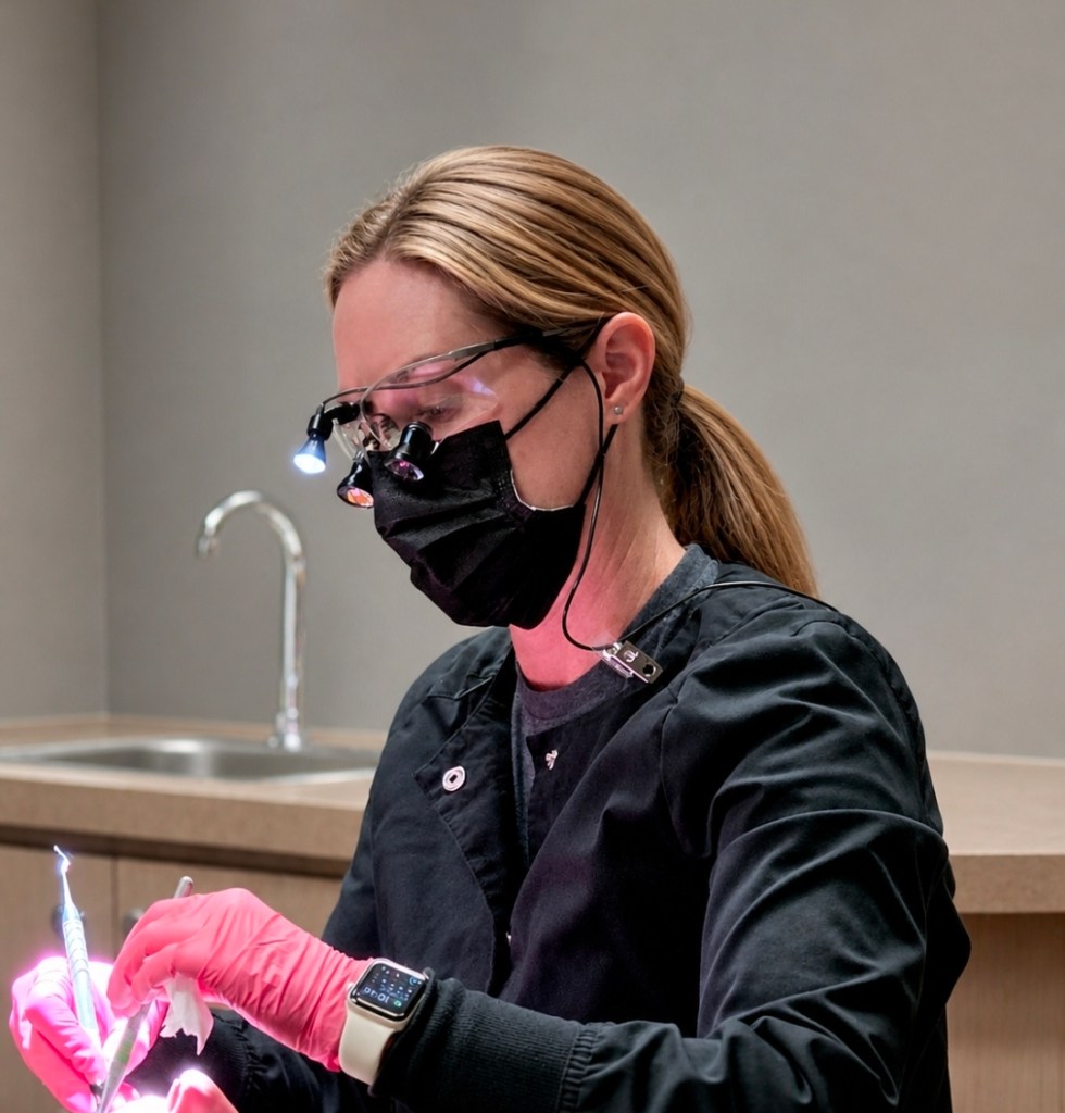 Dental hygienist treating patient